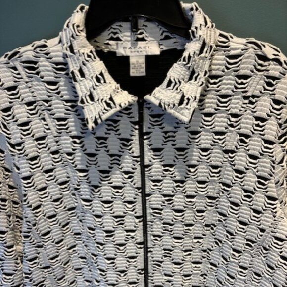 Rafael Sport Women Black White Zip Collared Textured Long Sleeve CareerJacket XL - Picture 2 of 9